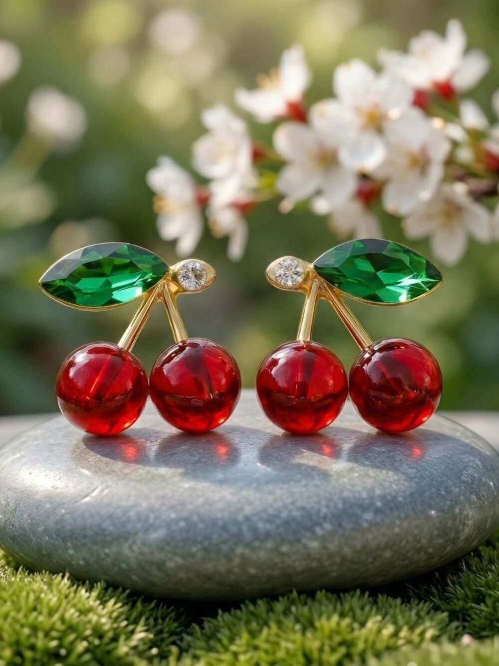 925 Silver Post Red Cherry Crystal Stud Earrings Coquette Coconut Girl Gold Tone